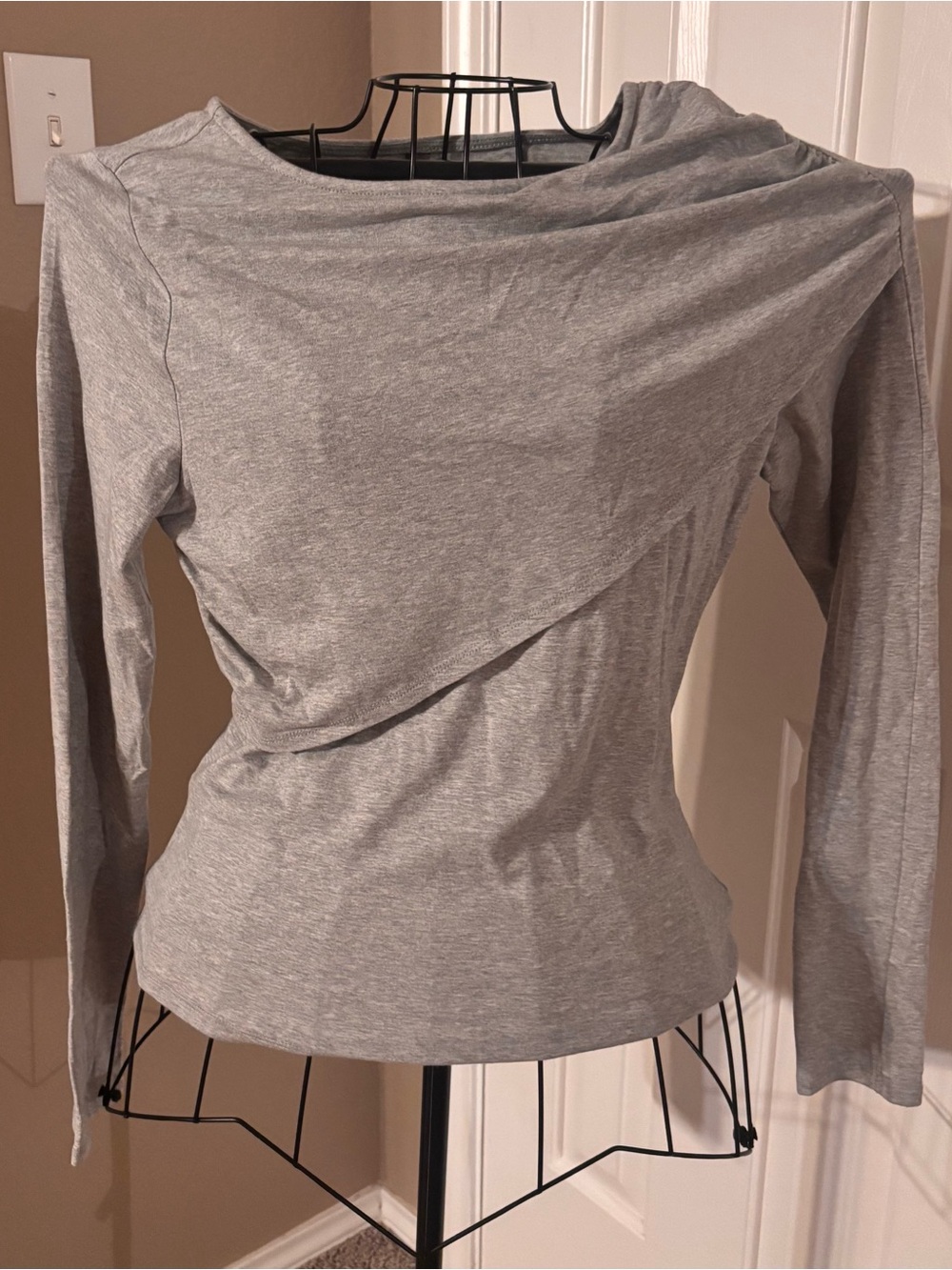 Anthropologie NWT Heather Gray Asymmetrical Draped Long-Sleeve Top